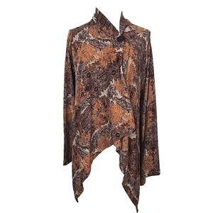Bobeau Brown Paisley Knit Single Button Cape Style Sweater Size Large L
